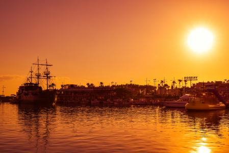 港口, 日落, 夕阳的颜色, 小船, 晚上, 几点思考, 阿依纳帕