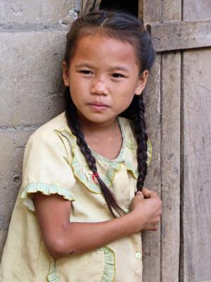 老挝, 小女孩, 苗族, 儿童, 村庄, 童年