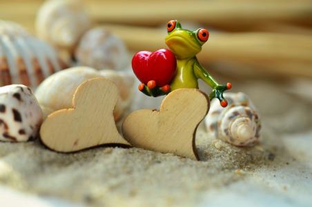 沙子, 心, 青蛙, 情人节那天, 有趣, 木材, 贻贝