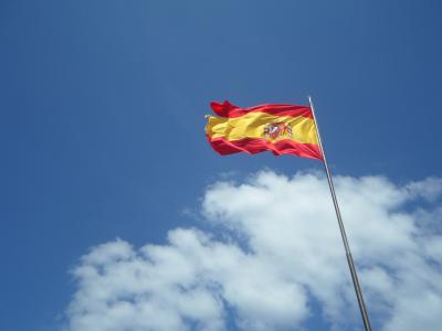 西班牙, 国旗, 颤振, 天空, 蓝色, 云彩, 风
