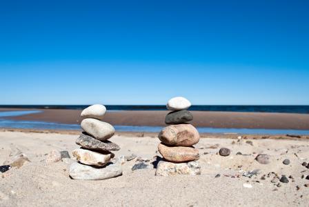 石头, 堆栈, 水, 海, 海滩, 平衡, 石塔
