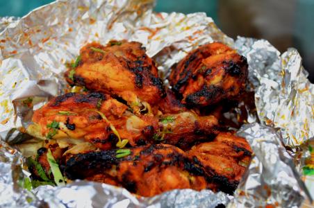 鸡, 烤, 印度, 快餐食品, 烧烤, 铝箔, 美食