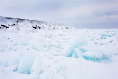 休伦湖, 冻结, 冰, 蓝色, 冬天, 冰冷, 雪