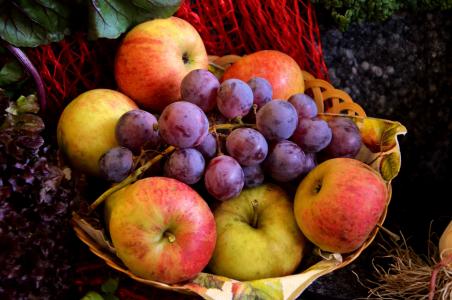 水果, 水果篮, 葡萄, 苹果, 红葡萄, 弗里施, 成熟