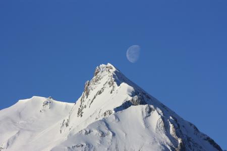 山, 月亮, 景观, 户外, 雪