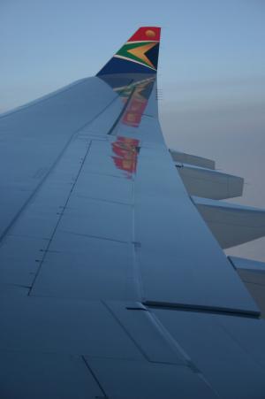 南非航空公司, 翼, 飞机, 云彩, 没有人, 飞机, 国旗