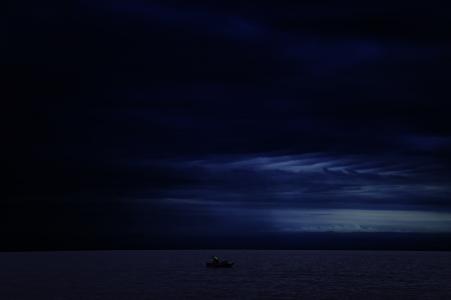 水, 小船, 黑暗, 黑暗, 海洋, 划船, 蓝色