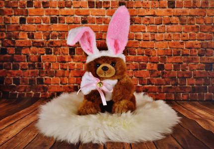 复活节, 软玩具, 复活节兔子, 可爱, 野兔耳朵羊毛, 泰迪, 小组