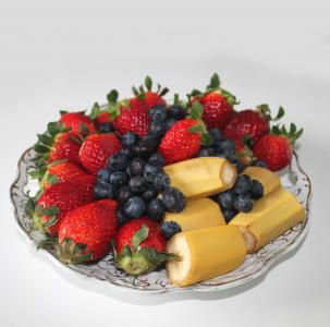 水果, 草莓, 浆果, 蓝莓, 甜点, 香蕉, 健康的食物