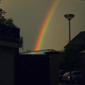 彩虹, 雨淋, 威胁天空, 灰色, 天堂, 云彩, 路灯