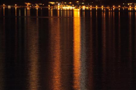 加尔达, 湖, 晚上, 照明, 浪漫, 镜像, 反思