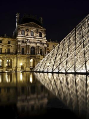 罗浮宫, 巴黎, 金字塔, 建筑, 夜间拍摄, 反思, 具有里程碑意义