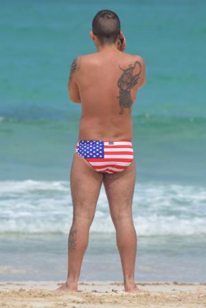 男子, 人, 游泳短裤, 美国, 美国, 星条旗, 海