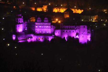 海得尔堡, 城堡海得尔堡, 城堡照明, 紫色照明, weltfrühchentag 2013, 紫色, 文化