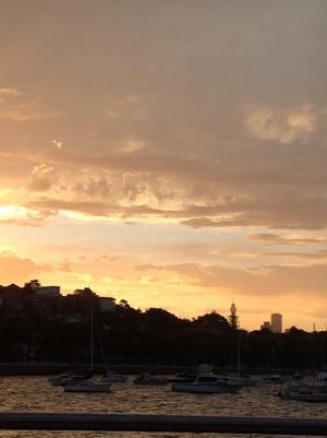 悉尼, 天空, 日落, 海港, 云彩, 水, 晚上