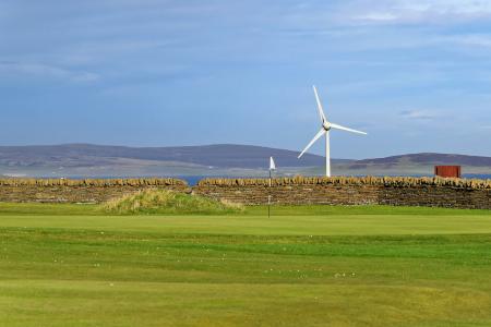 高尔夫, 高尔夫球场, 绿色, 国旗, 风力发电机组, 墙上, 风景名胜
