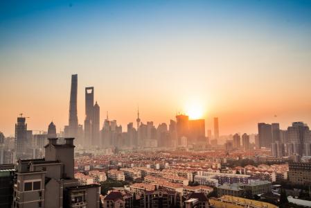 上海, 高大的建筑物, 陆家嘴, 日落, 城市景观