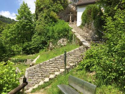 废墟, 冬宫, ursanne, 楼梯, 墙上, 瑞士, 绿色