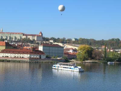 视图, moldau, 河, 船舶, 旅游, 气球, 布拉格