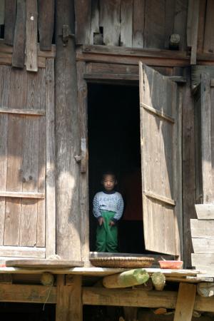 儿童, 小屋, 门, 视图, 缅甸, 贫困