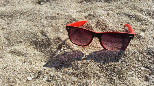眼镜, 海滩, 沙子, 太阳镜, 红色