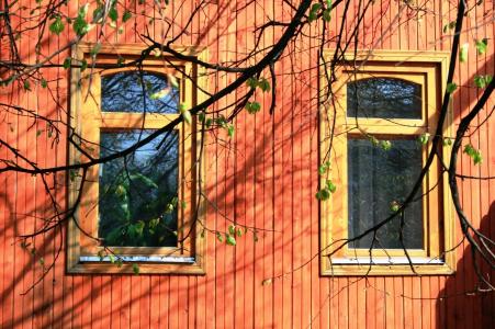 windows, 两个, 玻璃, 窗, 反思, 建设, 木材