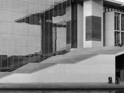 柏林, 楼梯, 反思, 黑色和白色, 建筑, 城市场景