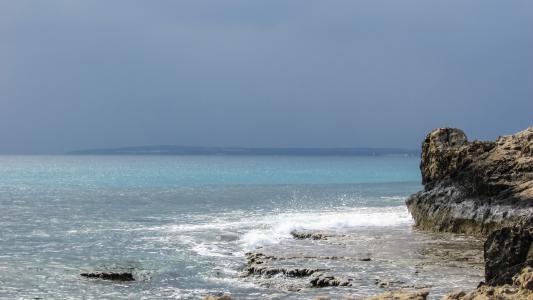 塞浦路斯, 阿依纳帕, 岩质海岸, 多云, 雷雨, 岩石, 冬天