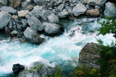 瀑布, 溪流, 自然, 水, 石头, 新西兰, 岩石-对象