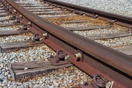 铁路, rails, 老, 铁, 通过, 螺杆, 螺丝螺母