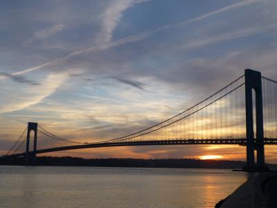 维拉萨诺-窄桥, 桥梁, 日落, 纽约, 纽约州, 美国, 曼哈顿