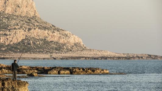 塞浦路斯, 卡沃 greko, 国家公园, 景观, 渔夫, 捕鱼, 孤独