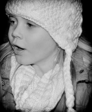 儿童, 女孩, 脸上, 帽, 冬天, 黑白录音, 黑色和白色
