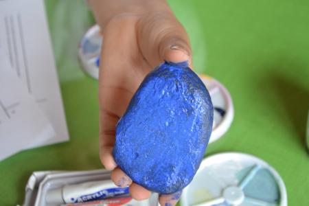 石头, 男孩, 自然, 手, 油漆, 蓝色, diy