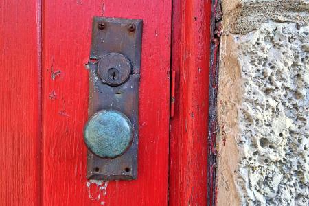 门, 红色, 句柄, 老, 入口, 前面, 建筑