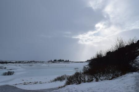 冰岛, 雪, 景观, 太阳打破, 云彩, 冬天, 自然
