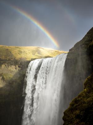 瀑布, 冰岛, 彩虹, 自然, 水, 景观, 山