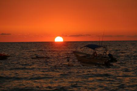日落, 日落小船, 墨西哥, 渔船, 海滩, 海滩日落