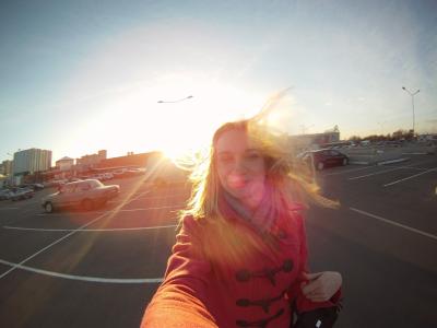 女孩, 金发女郎, 肖像, 自拍照, 阳光, 莫斯科, 街道