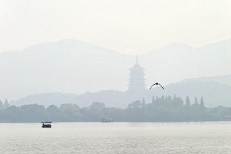 中国, 杭州, 启动, 山脉, 景观, 河, 雾