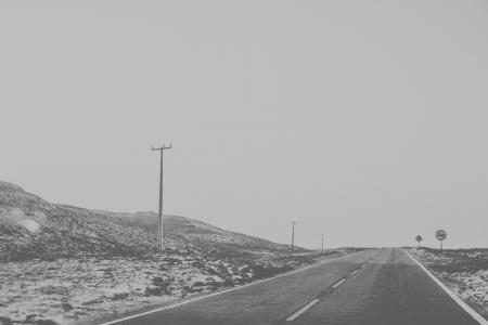 沥青, 黑白, 沙漠, 雾, 公路, 景观, 光