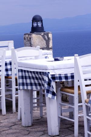餐厅, 吃, 午餐, 希腊, 蓝色, 海, 假日