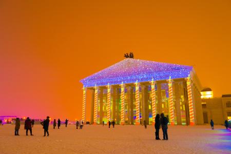 阿斯塔纳, 哈萨克斯坦, 歌剧和芭蕾舞剧院, 在冬天, 冬天, 1 月, 3d 展会