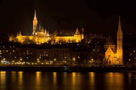布达佩斯, 城堡, 夜间图像, 匈牙利, 灯, 建设, 城市旅行