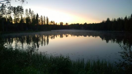 湖, 平静, 反思, 晚上, 宁静, 夏季, 风光