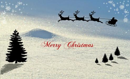 圣诞节, 圣诞贺卡, 冬天, 雪景, 驯鹿雪橇, 圣诞老人, 圣诞问候