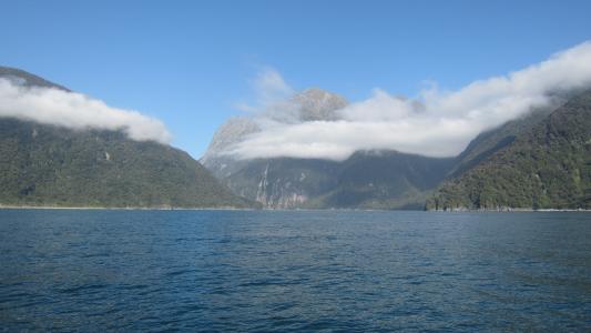 米尔福德峡湾, 新西兰, 海, 水, 山脉, 云彩, 自然