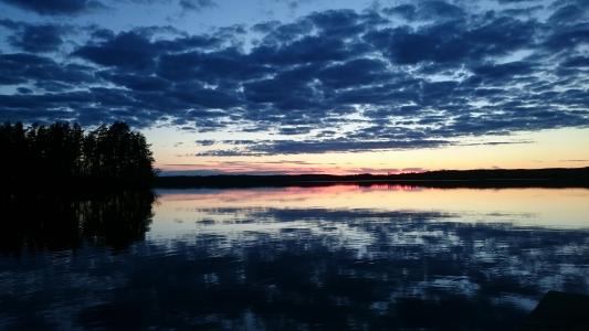 芬兰, 日落, 湖, 自然, 反思, 水, 天空