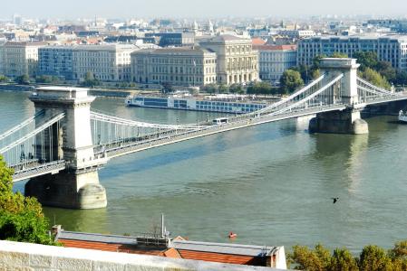 布达佩斯, 链桥, 河, 水, 建筑, 景观, 全景