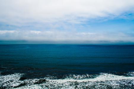 海洋, 崩溃, 波, 积云, 云彩, 蓝色的海洋, 蓝蓝的天空